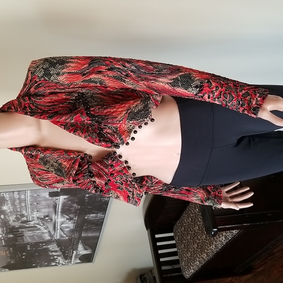 Joseph Ribkoff Vintage Croptop Beaded Bolero Jacket Top Wrap / Sz 6 / Red, Black - Picture 3 of 16
